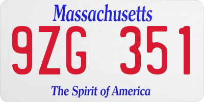 MA license plate 9ZG351