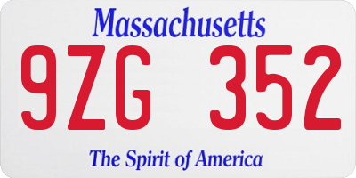 MA license plate 9ZG352