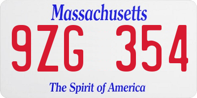 MA license plate 9ZG354