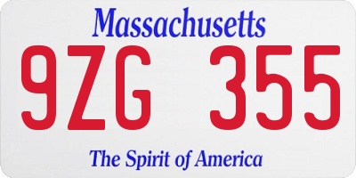 MA license plate 9ZG355