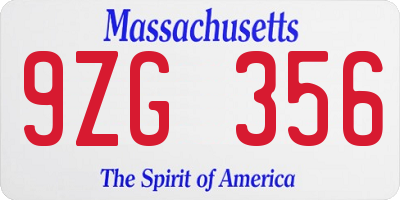 MA license plate 9ZG356