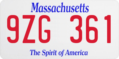 MA license plate 9ZG361