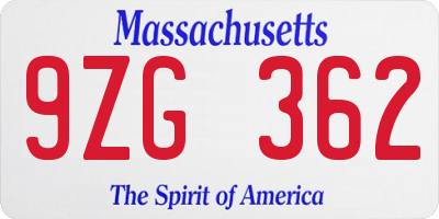 MA license plate 9ZG362