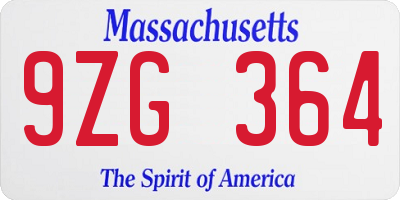 MA license plate 9ZG364