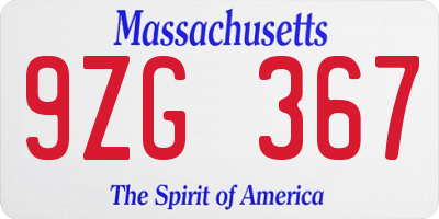 MA license plate 9ZG367
