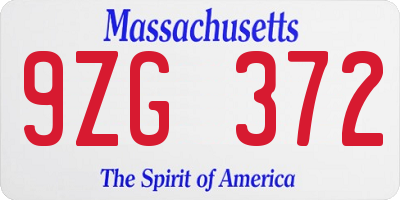 MA license plate 9ZG372