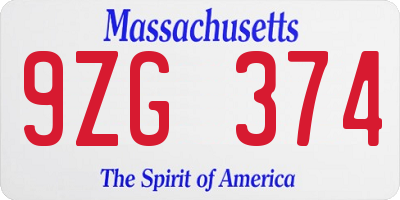 MA license plate 9ZG374