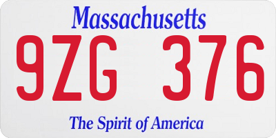 MA license plate 9ZG376