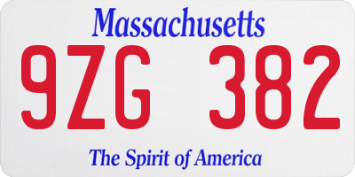 MA license plate 9ZG382