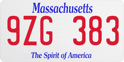 MA license plate 9ZG383