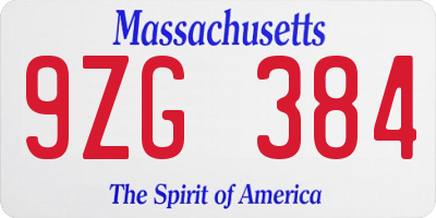 MA license plate 9ZG384
