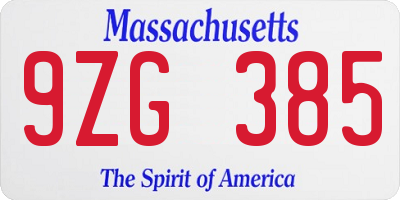 MA license plate 9ZG385