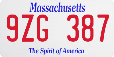 MA license plate 9ZG387
