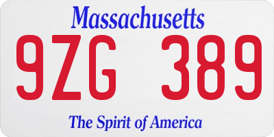 MA license plate 9ZG389