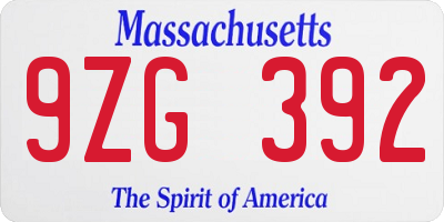 MA license plate 9ZG392