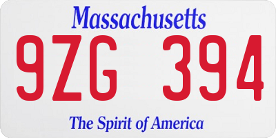 MA license plate 9ZG394