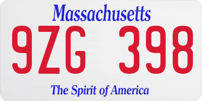 MA license plate 9ZG398