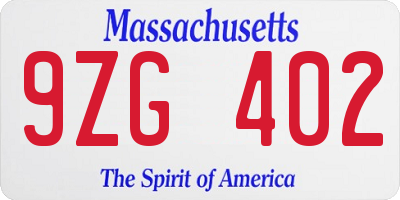MA license plate 9ZG402