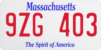MA license plate 9ZG403
