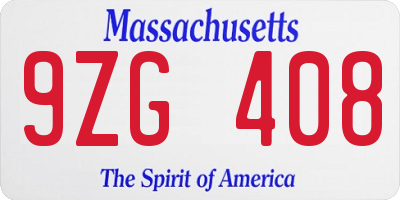 MA license plate 9ZG408