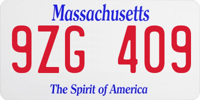 MA license plate 9ZG409