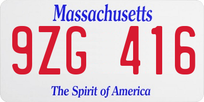 MA license plate 9ZG416