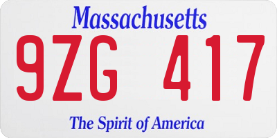 MA license plate 9ZG417