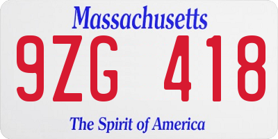MA license plate 9ZG418