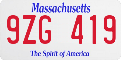 MA license plate 9ZG419