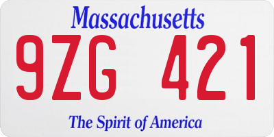 MA license plate 9ZG421