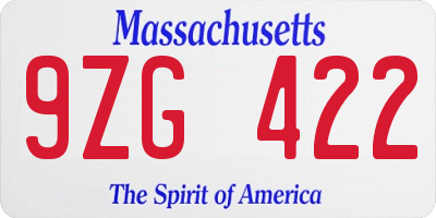 MA license plate 9ZG422