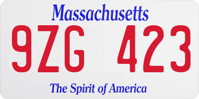 MA license plate 9ZG423