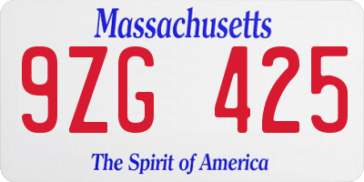 MA license plate 9ZG425