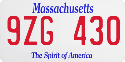 MA license plate 9ZG430