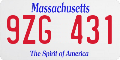 MA license plate 9ZG431
