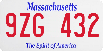 MA license plate 9ZG432