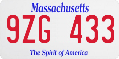 MA license plate 9ZG433