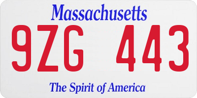 MA license plate 9ZG443