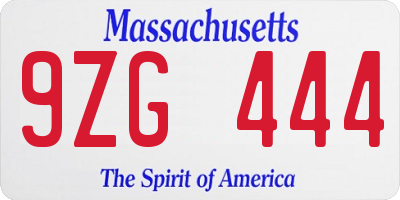 MA license plate 9ZG444