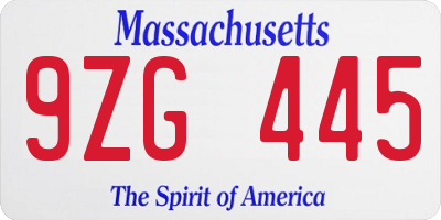 MA license plate 9ZG445