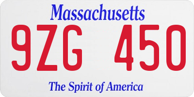 MA license plate 9ZG450