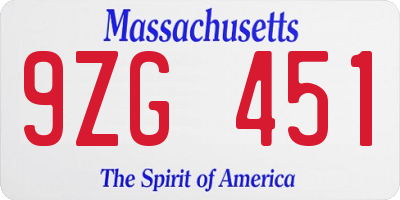 MA license plate 9ZG451