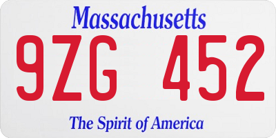 MA license plate 9ZG452