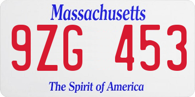 MA license plate 9ZG453