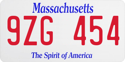 MA license plate 9ZG454