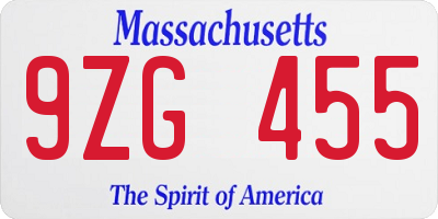 MA license plate 9ZG455