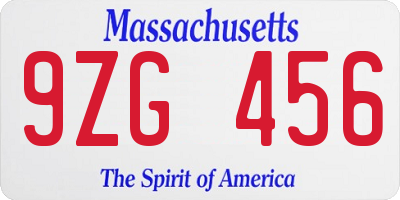 MA license plate 9ZG456