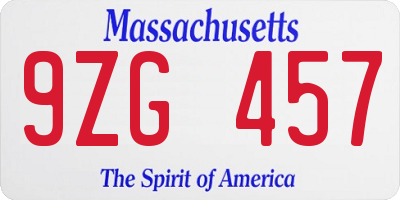 MA license plate 9ZG457