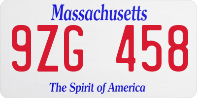 MA license plate 9ZG458