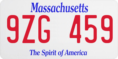 MA license plate 9ZG459